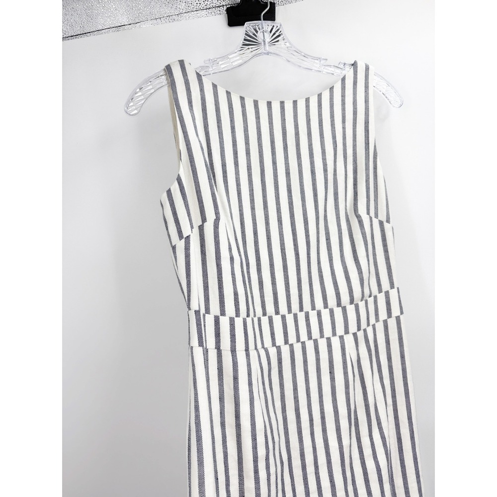 Boden Maggie Ivory Navy Blue Striped Linen Blend Sheath Midi Dress size 2 - Picture 6 of 13